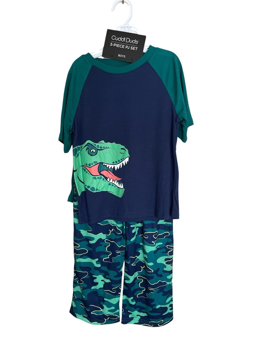 Cuddl Duds Boys 3-Piece Pajama Set - Dinosaur Camo - size 6-7 NWT